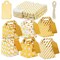 36-Pack Mini Gold Gift Boxes - Tiny 2x2x2 Favor Boxes for Wedding, Birthday, Treats, with Tags and String (3 Patterns)